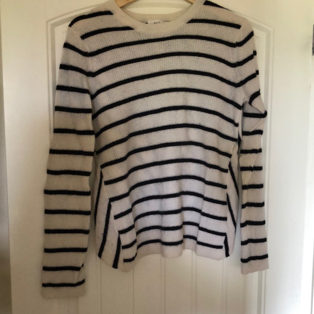 ALC Striped Black and Off White Cashmere Sweater